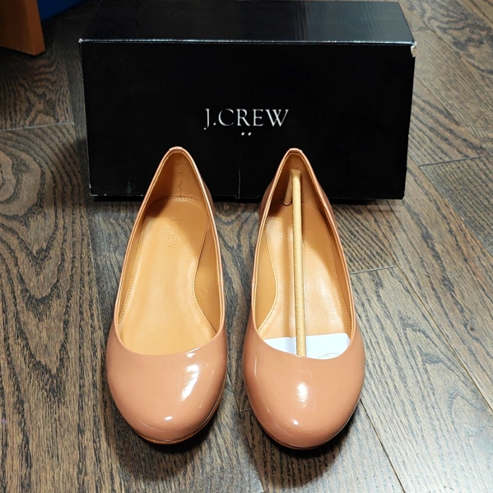 NIB J.Crew Lily Metallic Heel Patent Leather Ballet Flats Nude Pink Clay 7.5